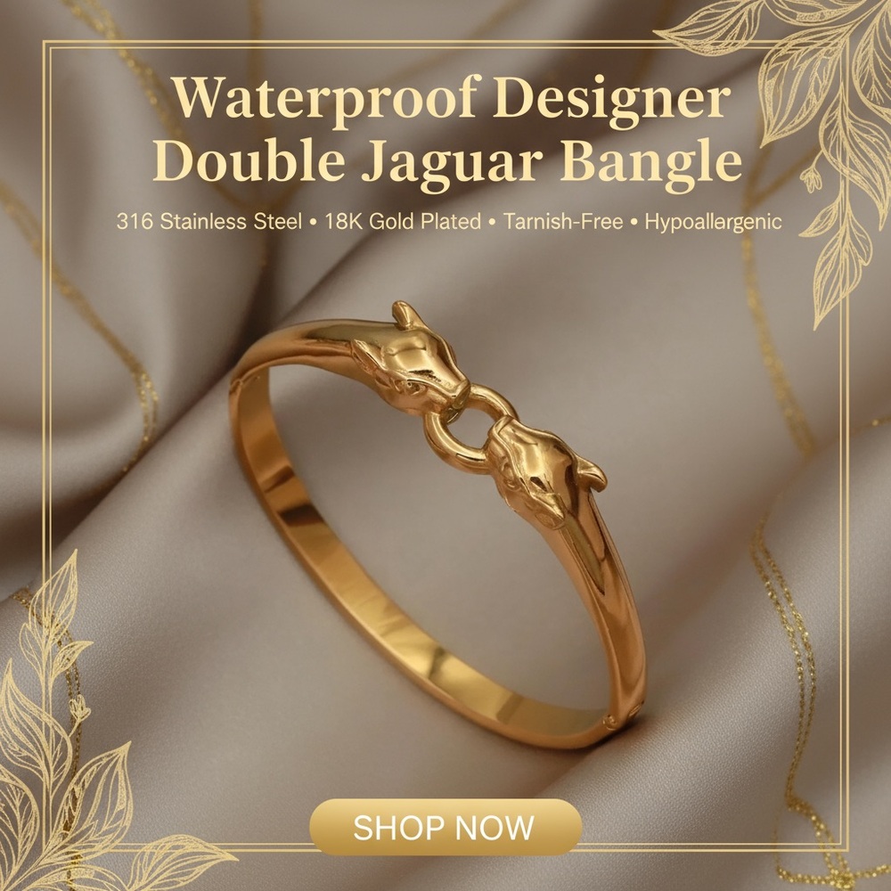18k Gold Plated Double Jaguar Bangle